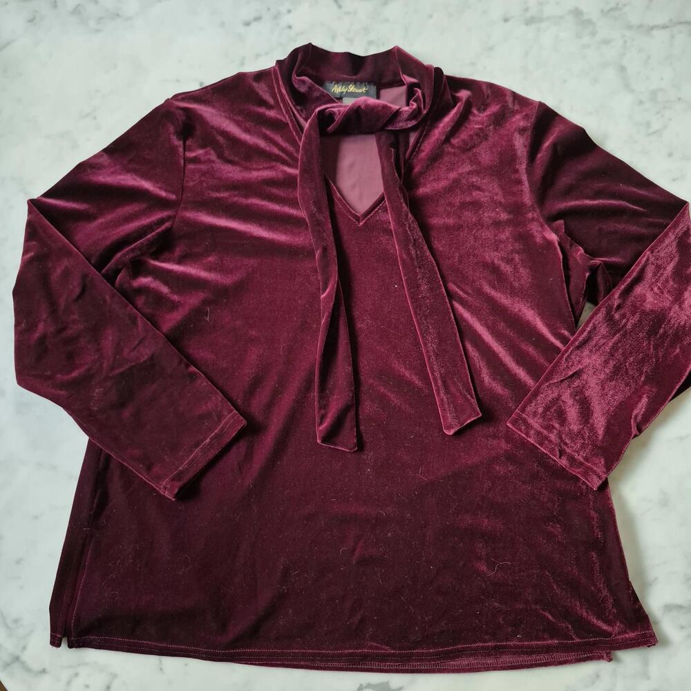 Vtg Ashley Stewart L/S Top Velvet Burgundy Dark Romantic Goth Vamp USA 18/20 1X